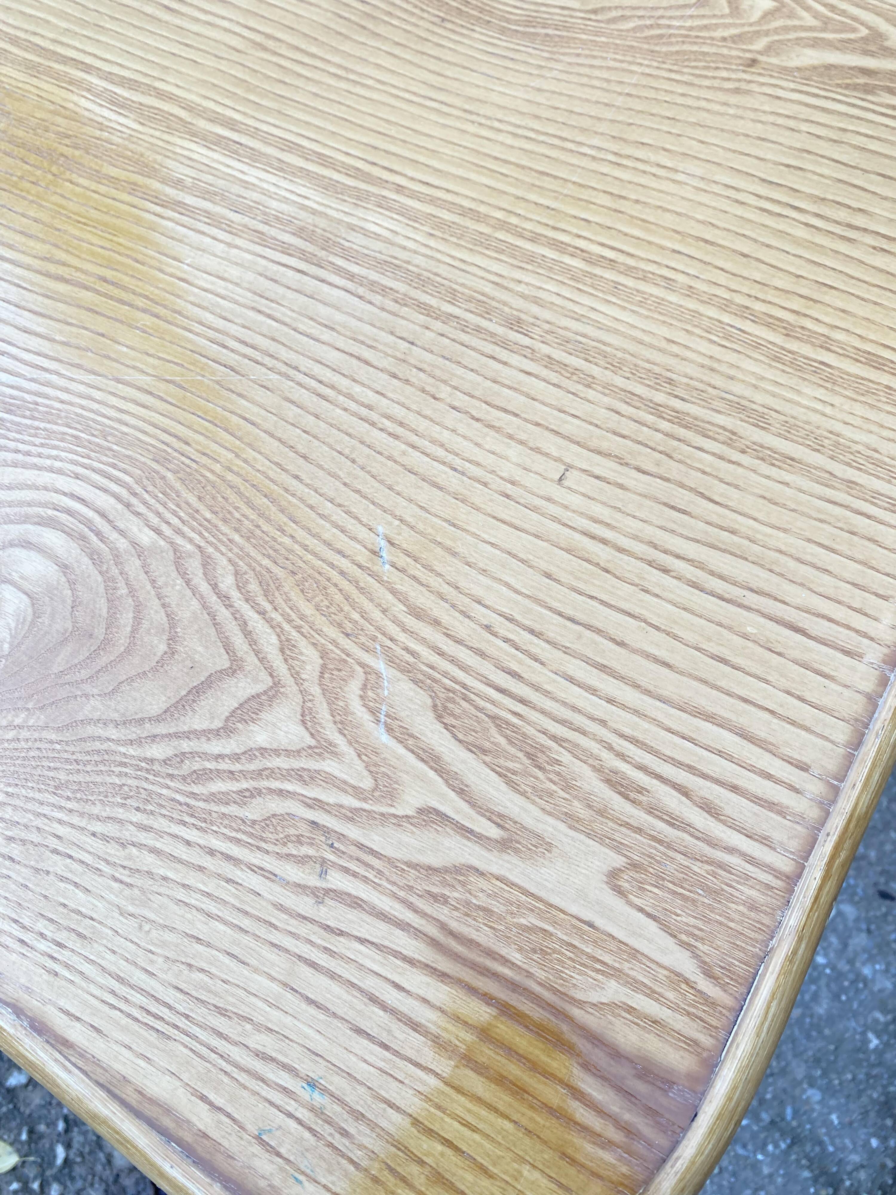 Vintage 80s extendable oak veneer rattan table