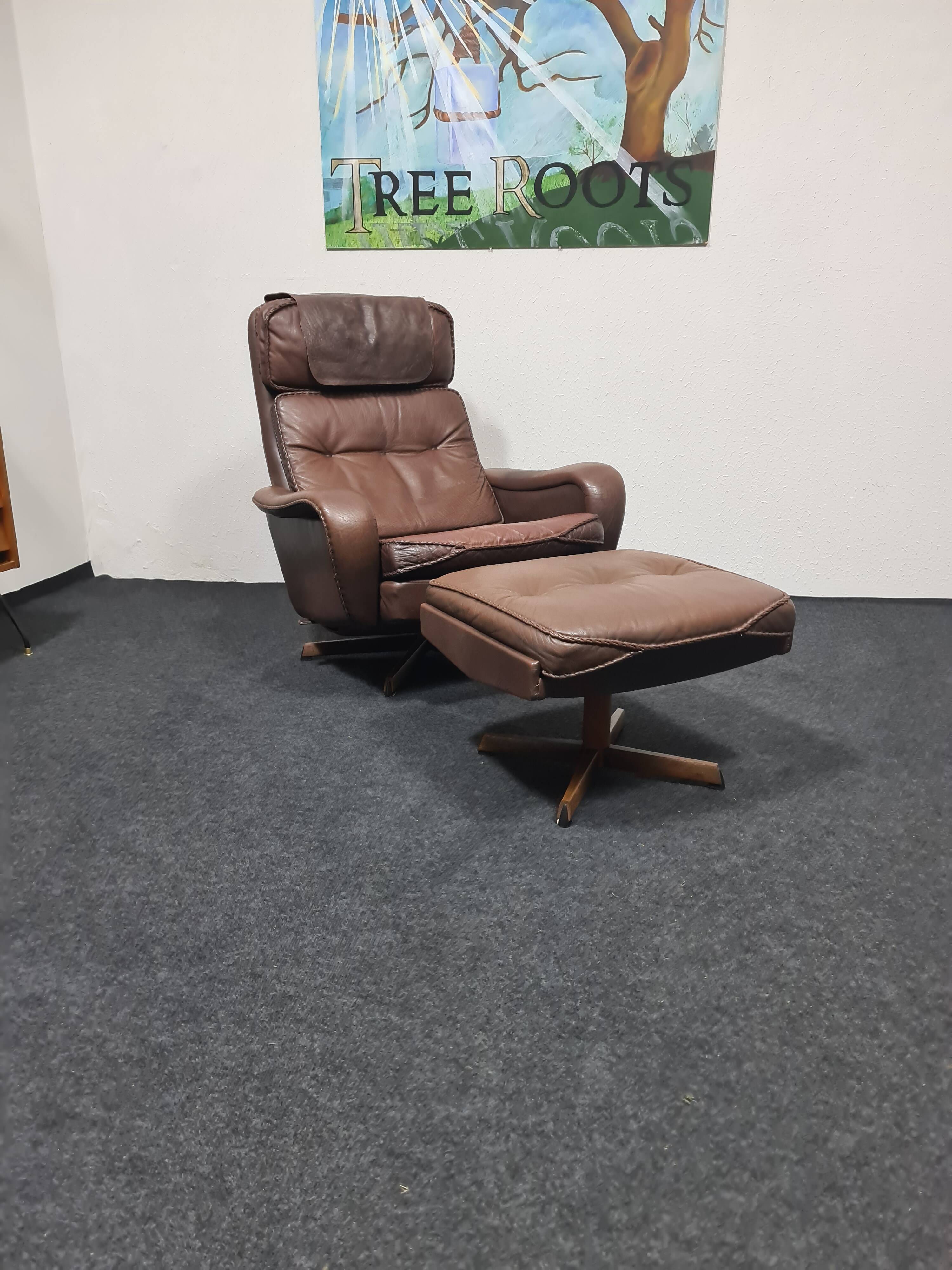 Danish Madsen & Schubell vintage swivel lounge armchair and ottoman
