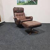 Danish Madsen & Schubell vintage swivel lounge armchair and ottoman