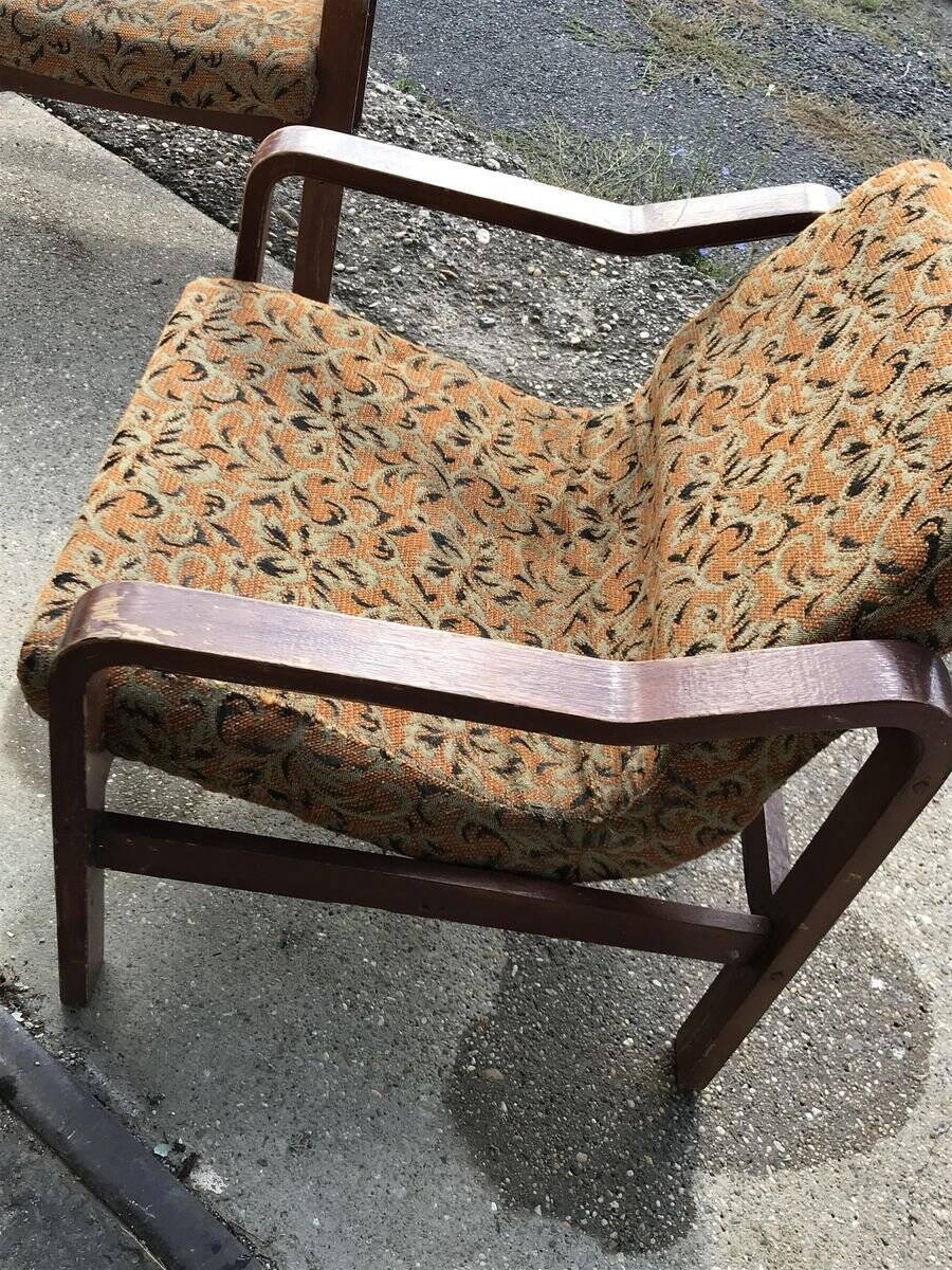 Vintage set of brown Danish fabric armchairs from the 1960s.