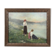Hule on framed panel, "Dreaming at the water's edge", late 19th century.