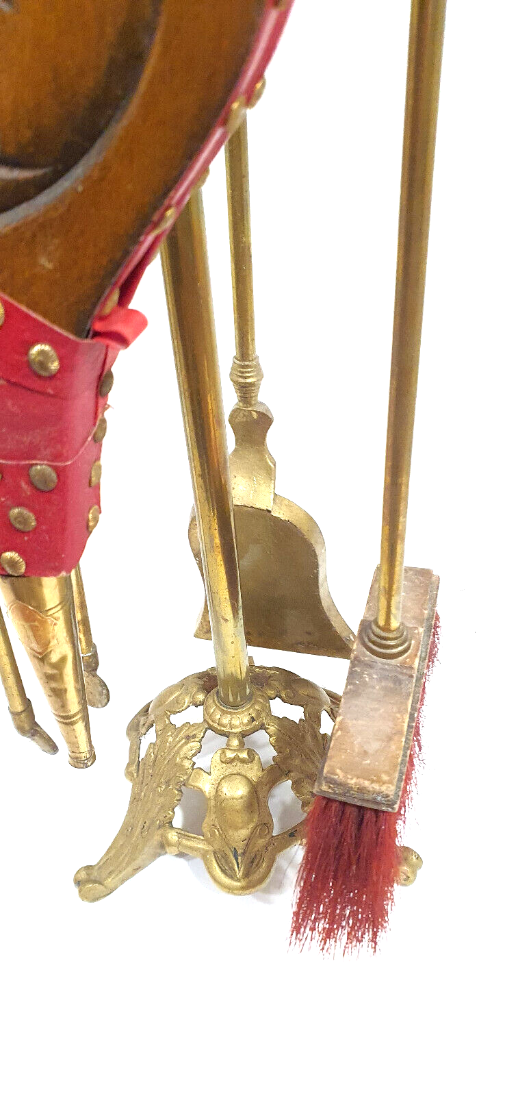 Old bronze chimney servant shovel broom bellows and clamp