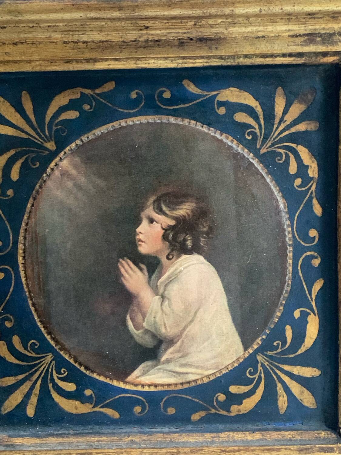 Old golden frame Little Samuel in prayer