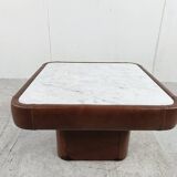 Vintage coffee table in marble and leather attribué à Desede, 1970s