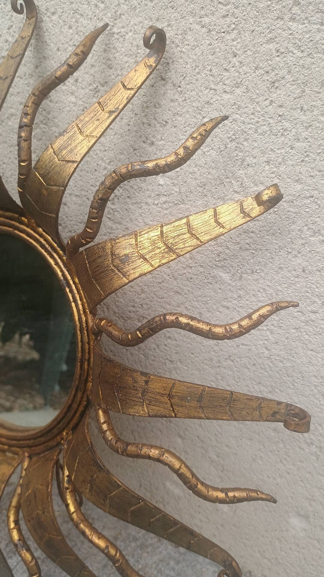 Wall mirror Sun in gilded wrought iron Spain 1950 Hollywood Regency Brutalist
