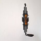 Sculptural Iron and orange glass wall candle holder for Dantoft, Denmark 1960's/1970's