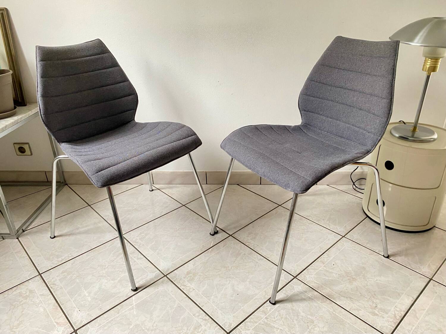 Pair of Kartell Mauï Soft grey chairs, designed by Vico Magistretti