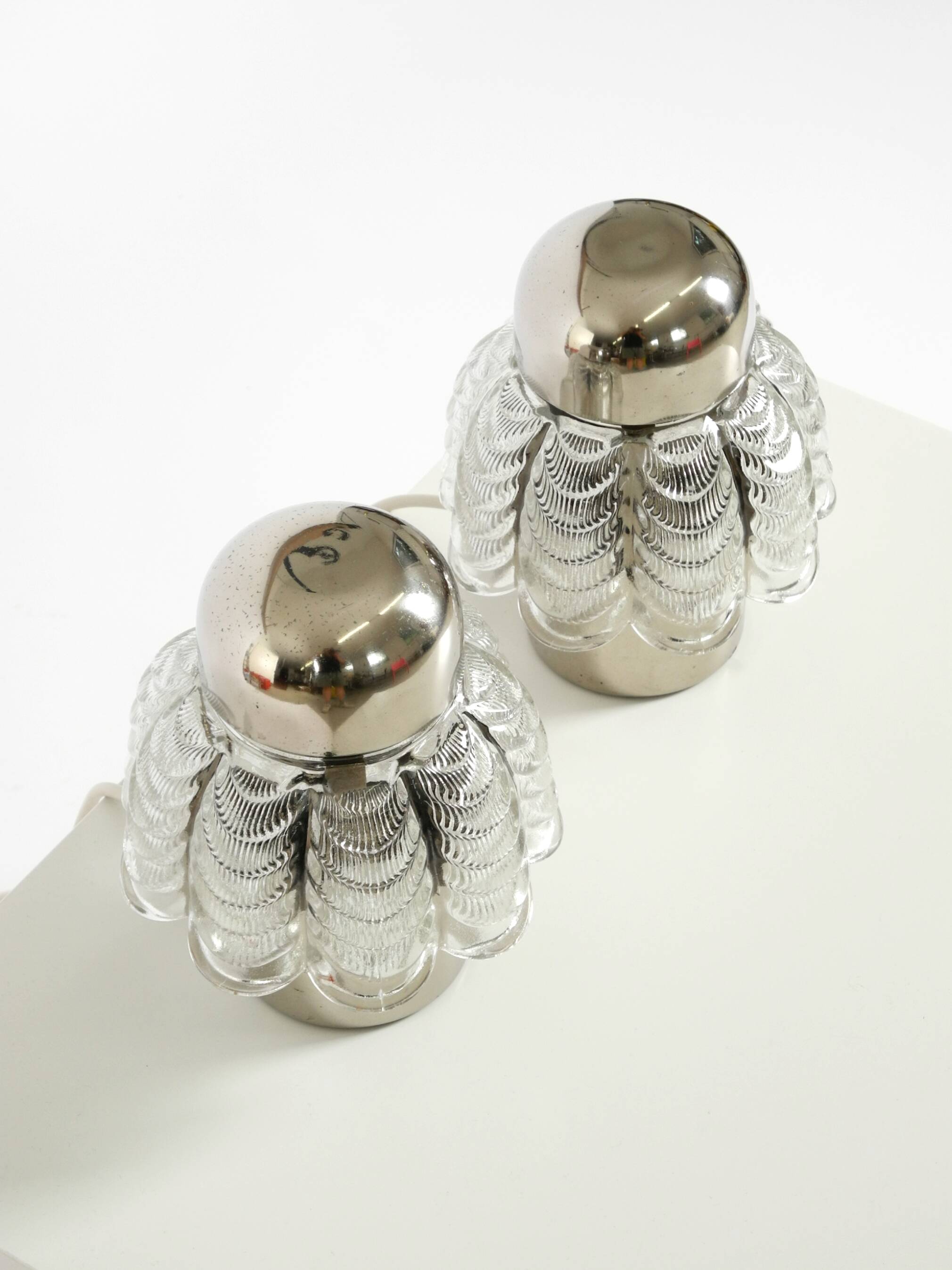 Two large, rare 1960s metal and glass table lamps by VEB Narva Leuchtenbau