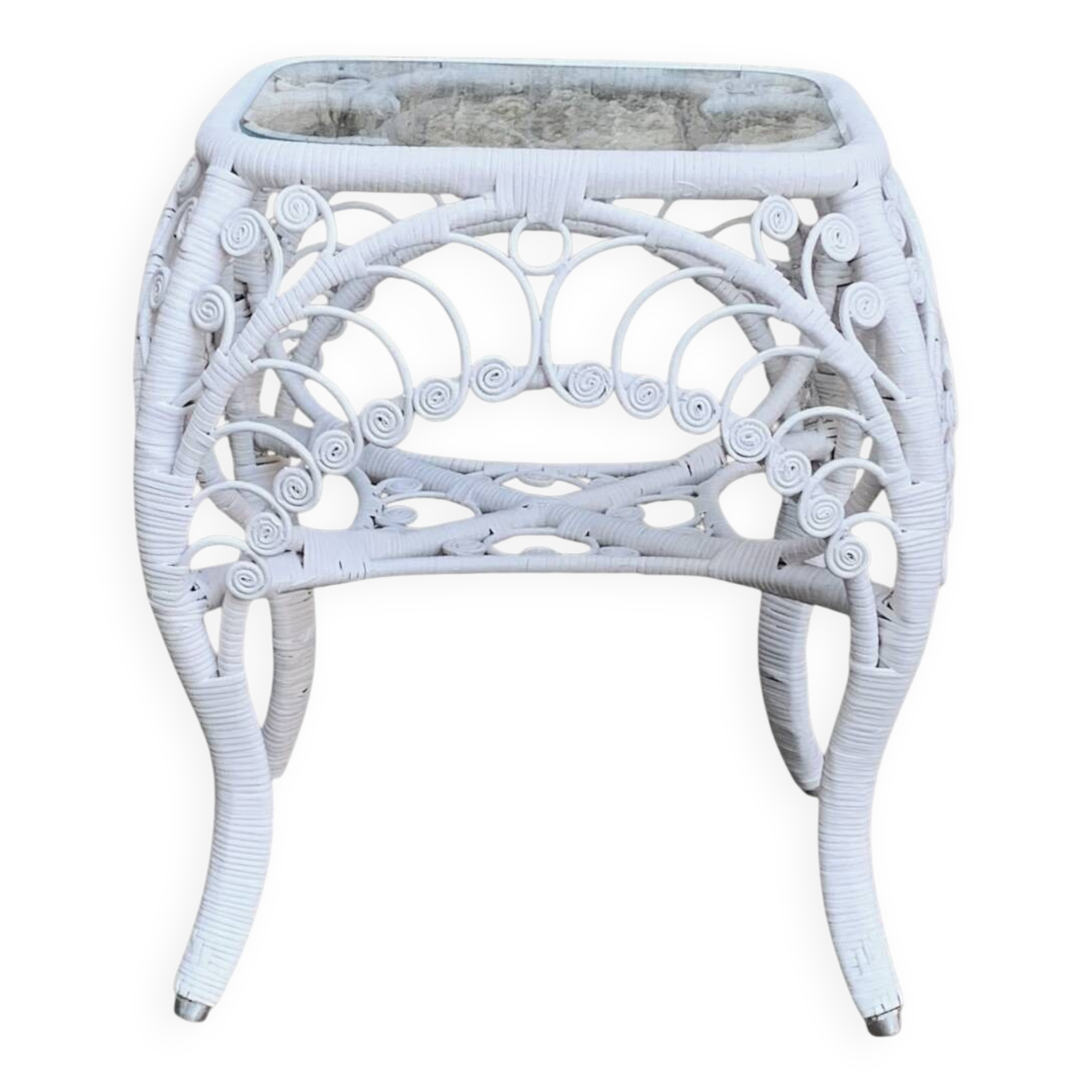 Peacock white rattan side table 1970