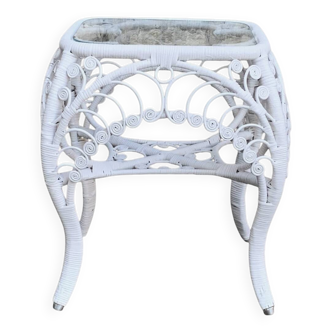 Peacock white rattan side table 1970