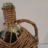 Green glass carafe with wicker covering – 2 litres – 1960s–1970s
