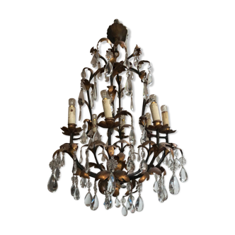 Lustre Avec les feuilles dorés et plein des cristal 30