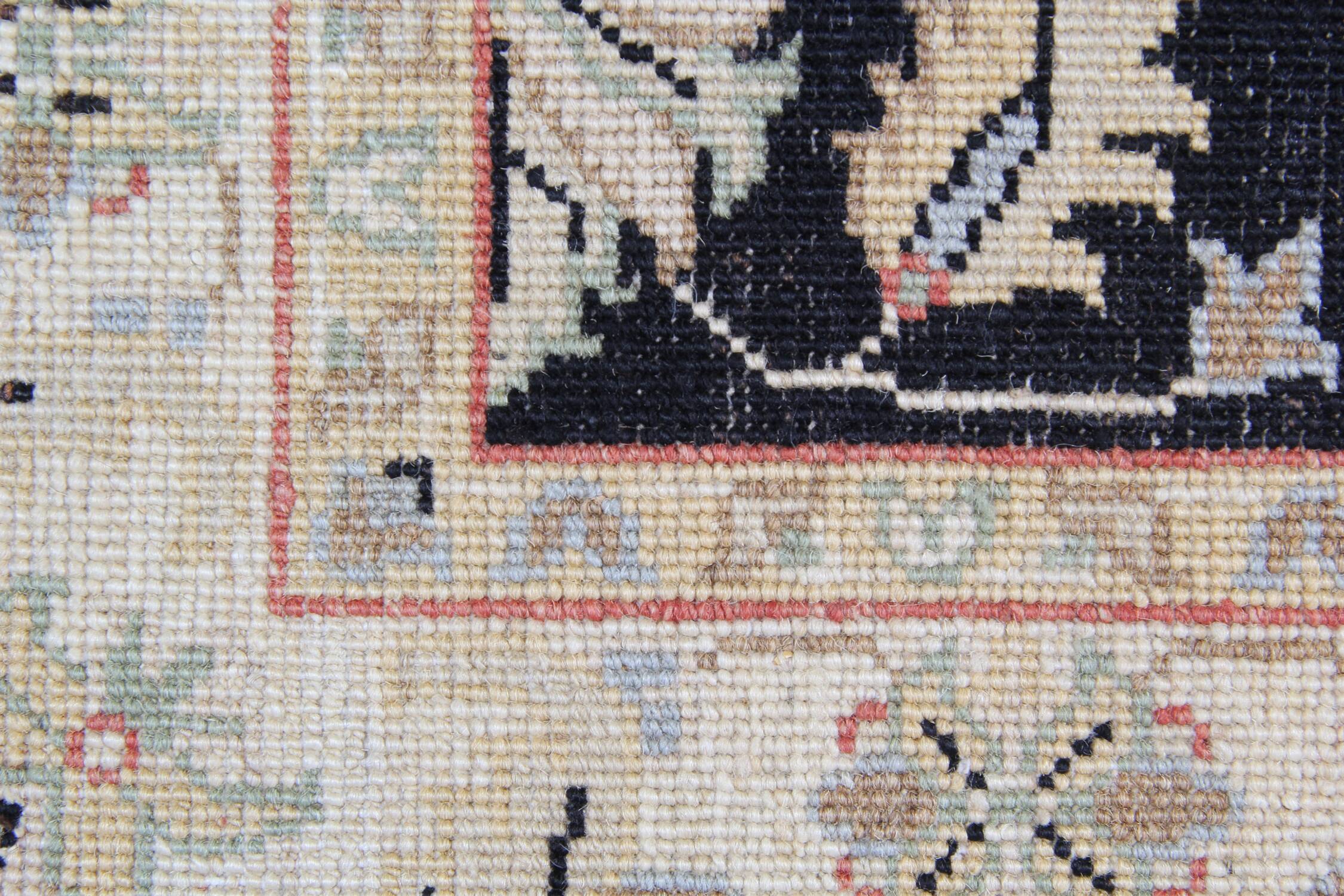 Black Wool Runner Rug, Handmade Floral Ziegler Hallway Runner 211 x 66 cm