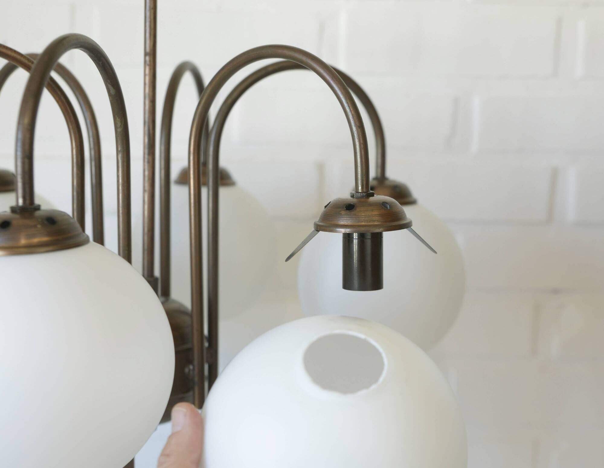 Large Mid Century Chandelier / Vintage Copper Gooseneck Pendant Light / Space Age / Yugoslavia 80's