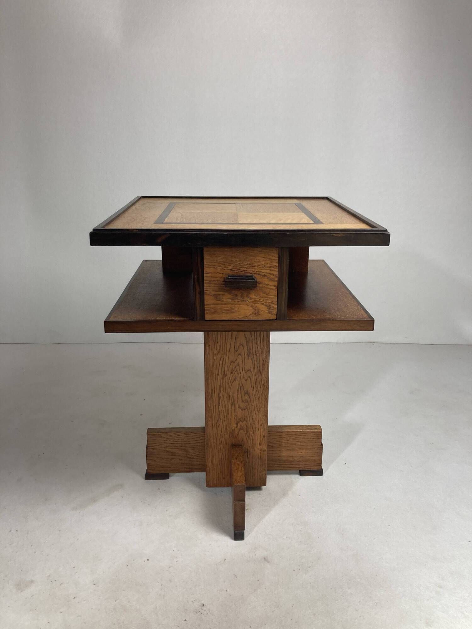 Dutch art deco Amsterdam school oak and coromandel side table, 1930s