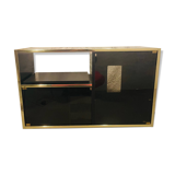 Buffet, meuble Hi-fi laqué noir et laiton par Roche Bobois, circa 1970
