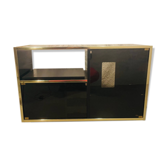 Sideboard, black lacquered and brass Hi-fi unit by Roche Bobois, circa 1970