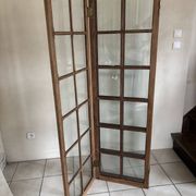 Paravent ancien en chêne massif et verre 