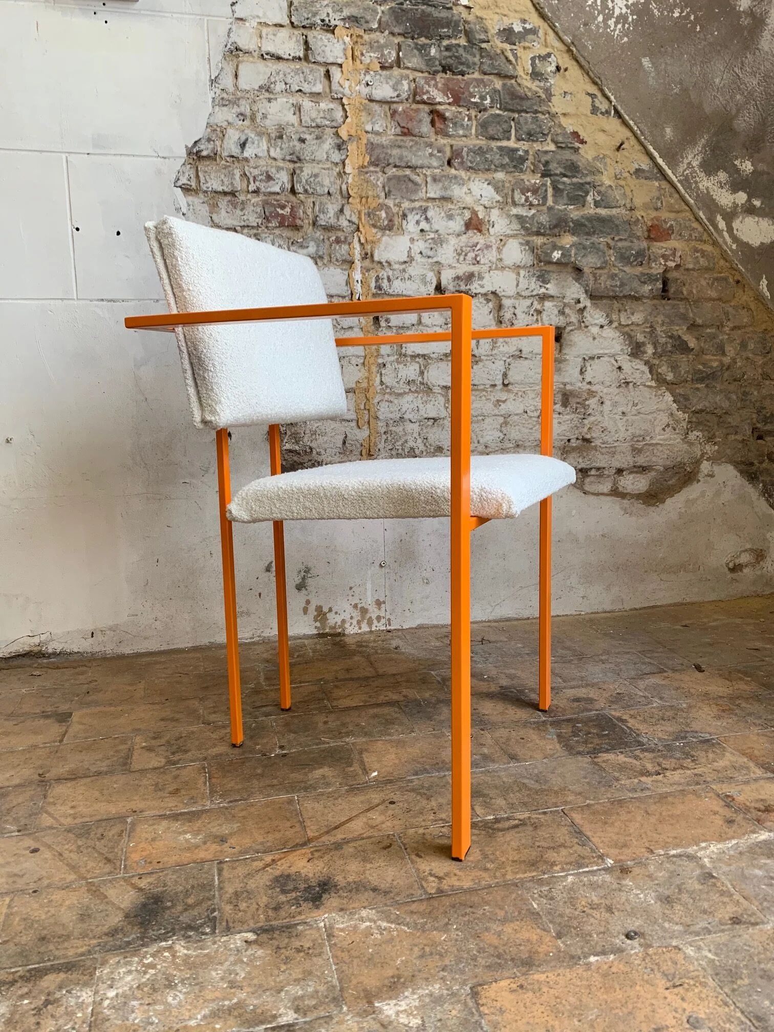 Postmodern orange armchair with bouclé wool fabric, 20th century