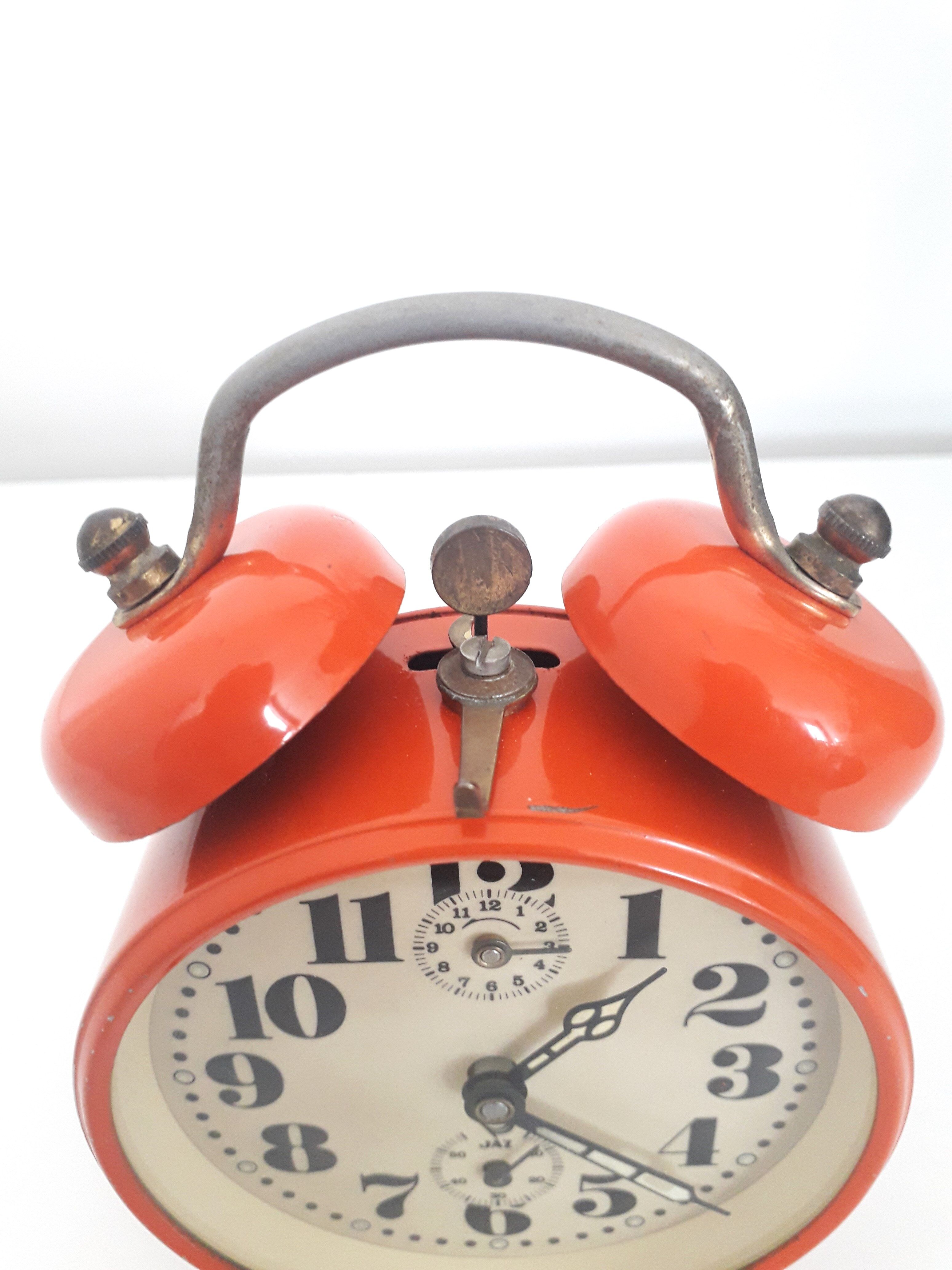 Old mechanical alarm clock JAZ CLIBIC - Orange lacquered metal - 1970