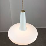 Mid-century italian brass and opaline hat pendant lamp