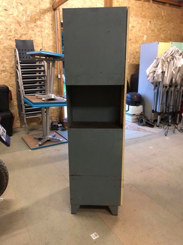 Old metal cabinet 4 shelves and hospital cloakroom