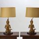 Paire de lampes  de table Bouddha en bois avec abat-jours