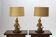 Pair of wooden Buddha table lamps with shades