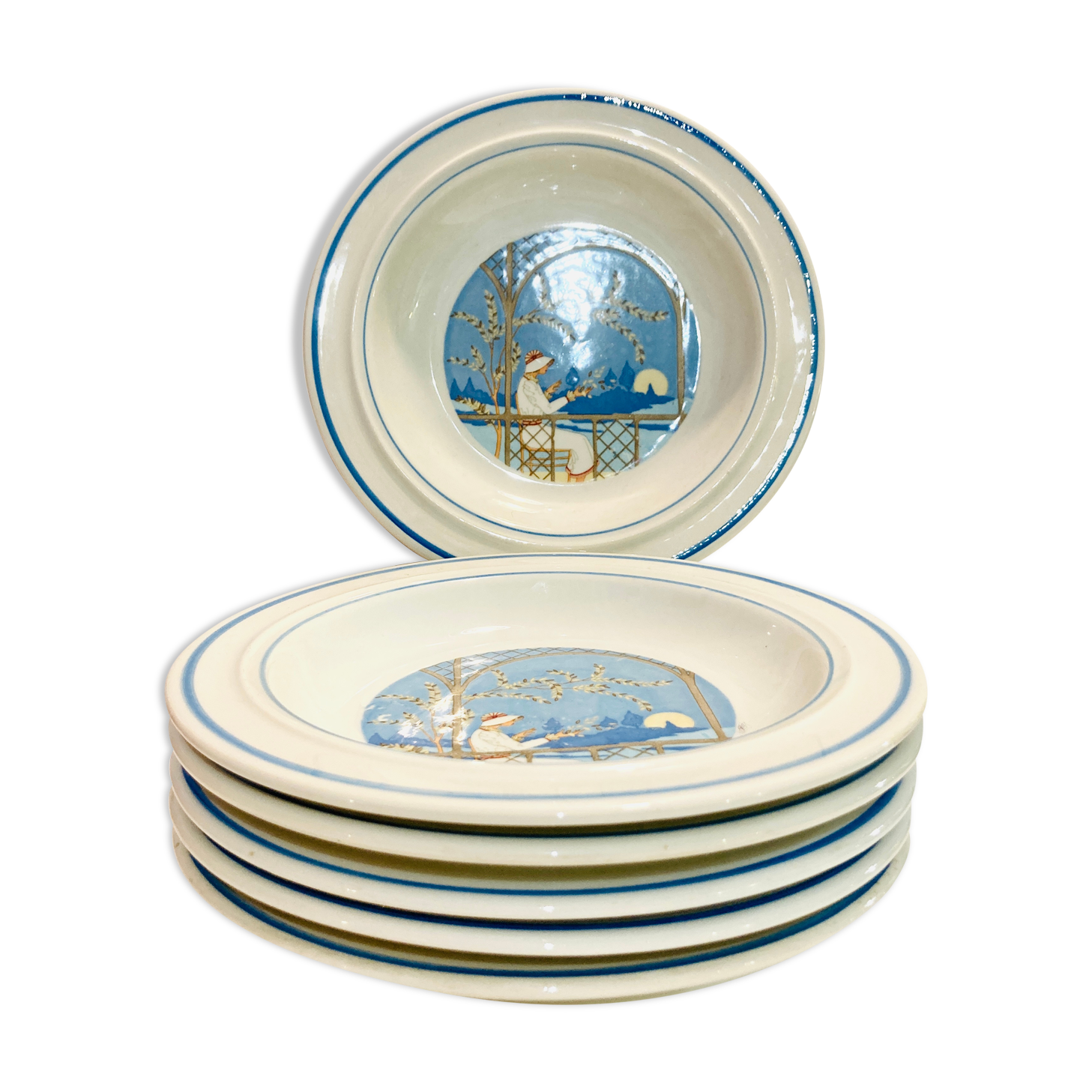 X6 hollow plates with blue pattern san marciano ceramiche- retro-kitchen- vintage