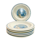 X6 assiettes creuses à motif bleu san marciano ceramiche- retro-cuisine- vintage