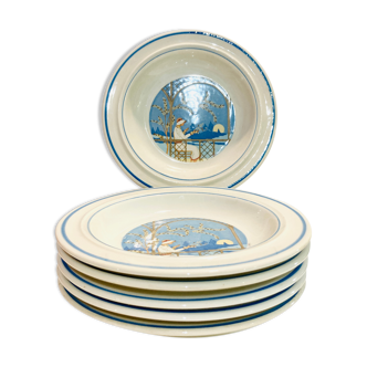 X6 hollow plates with blue pattern san marciano ceramiche- retro-kitchen- vintage