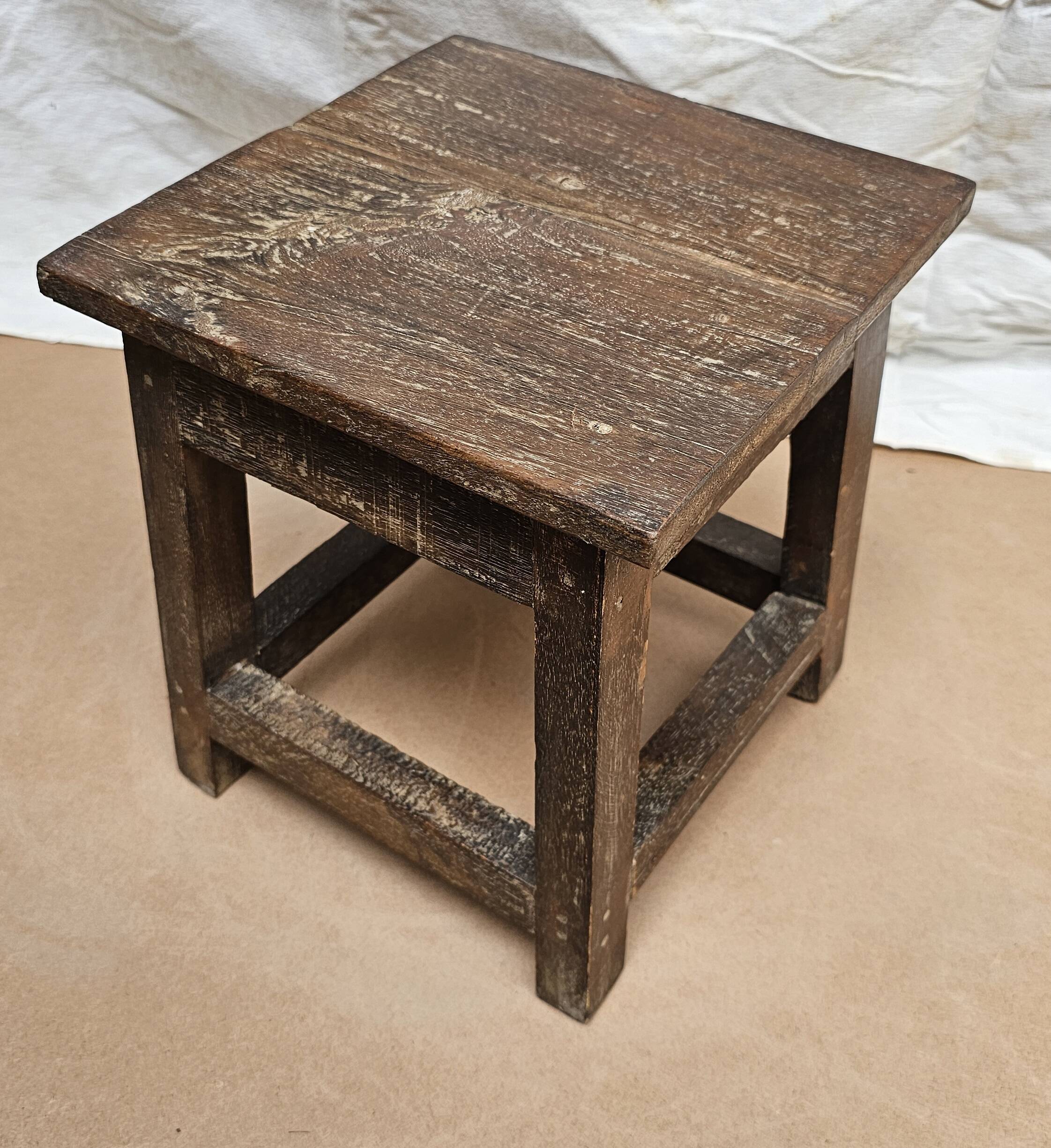 Small teak stool with 1 drawer