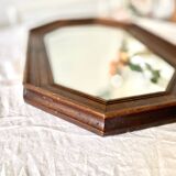 Vintage dark wood octagonal mirror