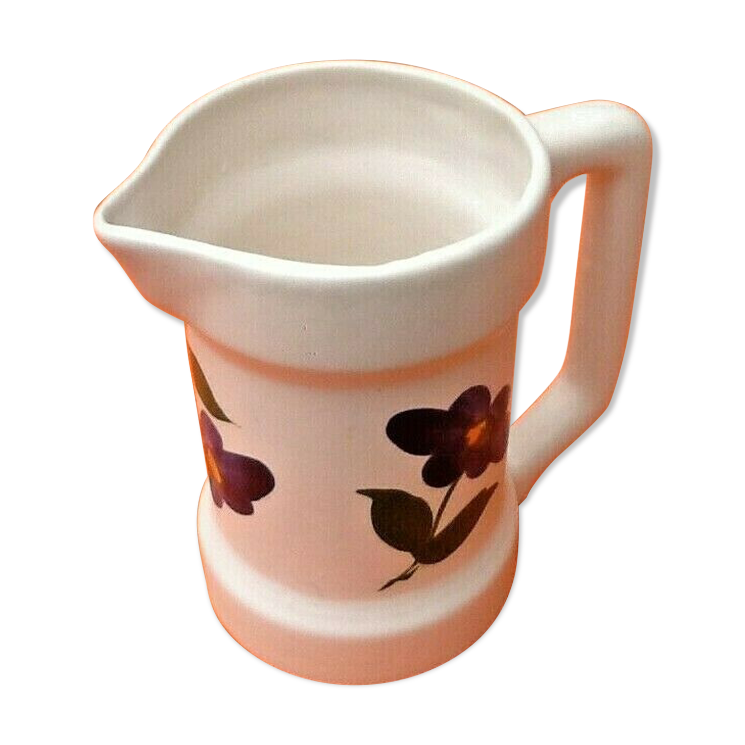 White pitcher floral decoration 70s P.L (Poet Laval)