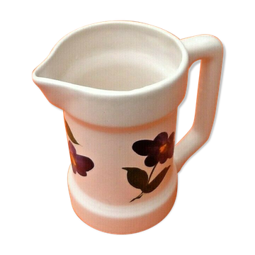 Pichet blanc décor floral années 70  P.L (Poët Laval)