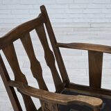 1950s, Danish vintage armchair, original green furniture velour, oak wood.