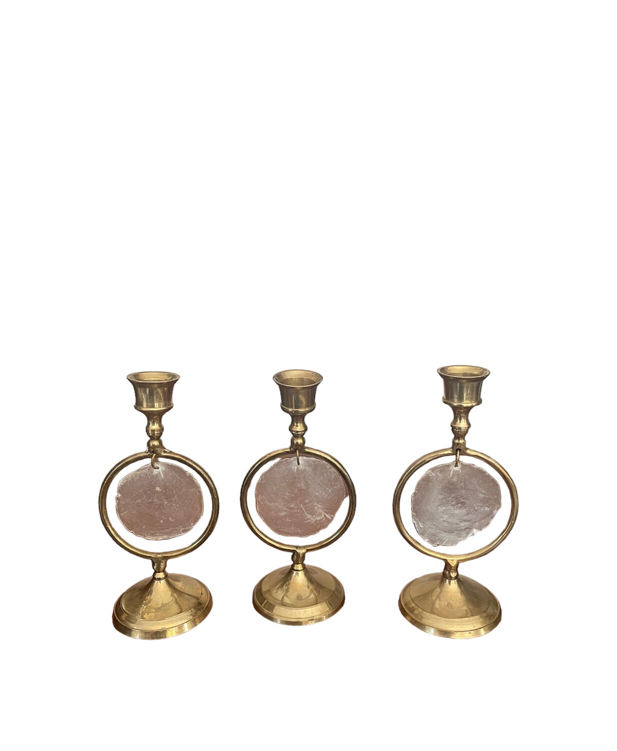 Trio de bougeoirs nacre et laiton