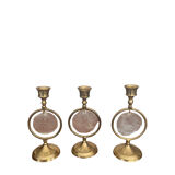 Triode of mother-of-pearl and brass candlesticks