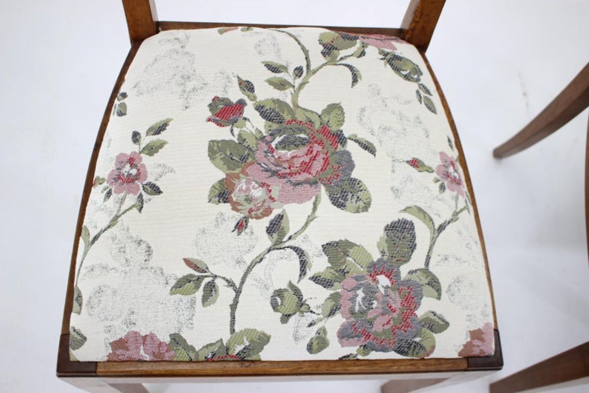 Pair of 1950s Czechoslovakian Refurbished Walnut Side Chairs in Floral Fabr
