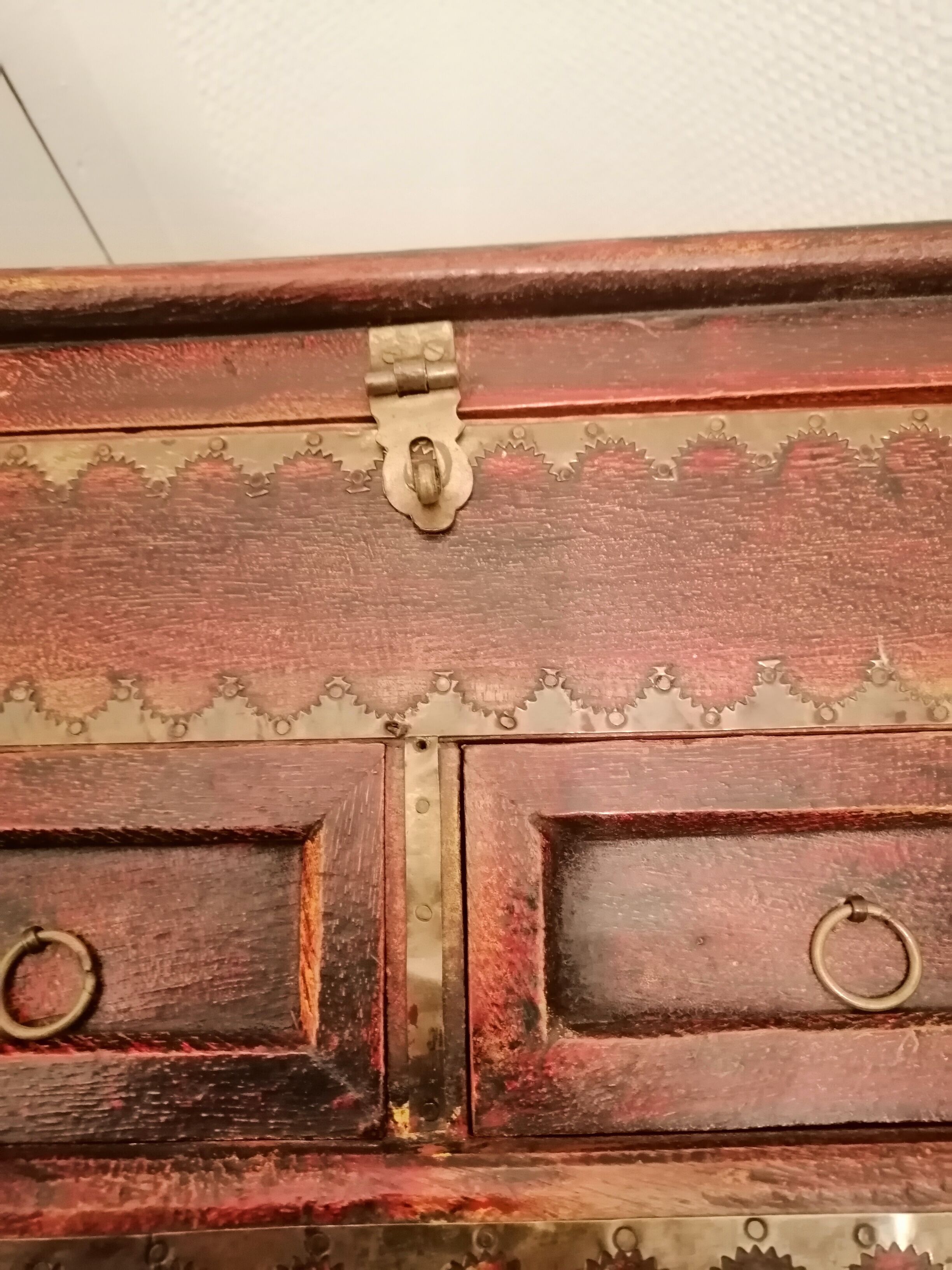Vintage antique wooden and copper chest