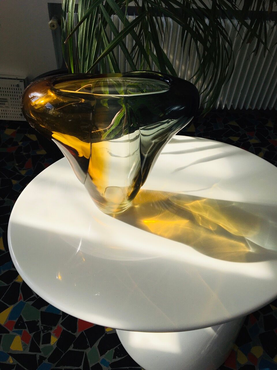 Mid-century blown crystal tricolour vase by Per Lütken