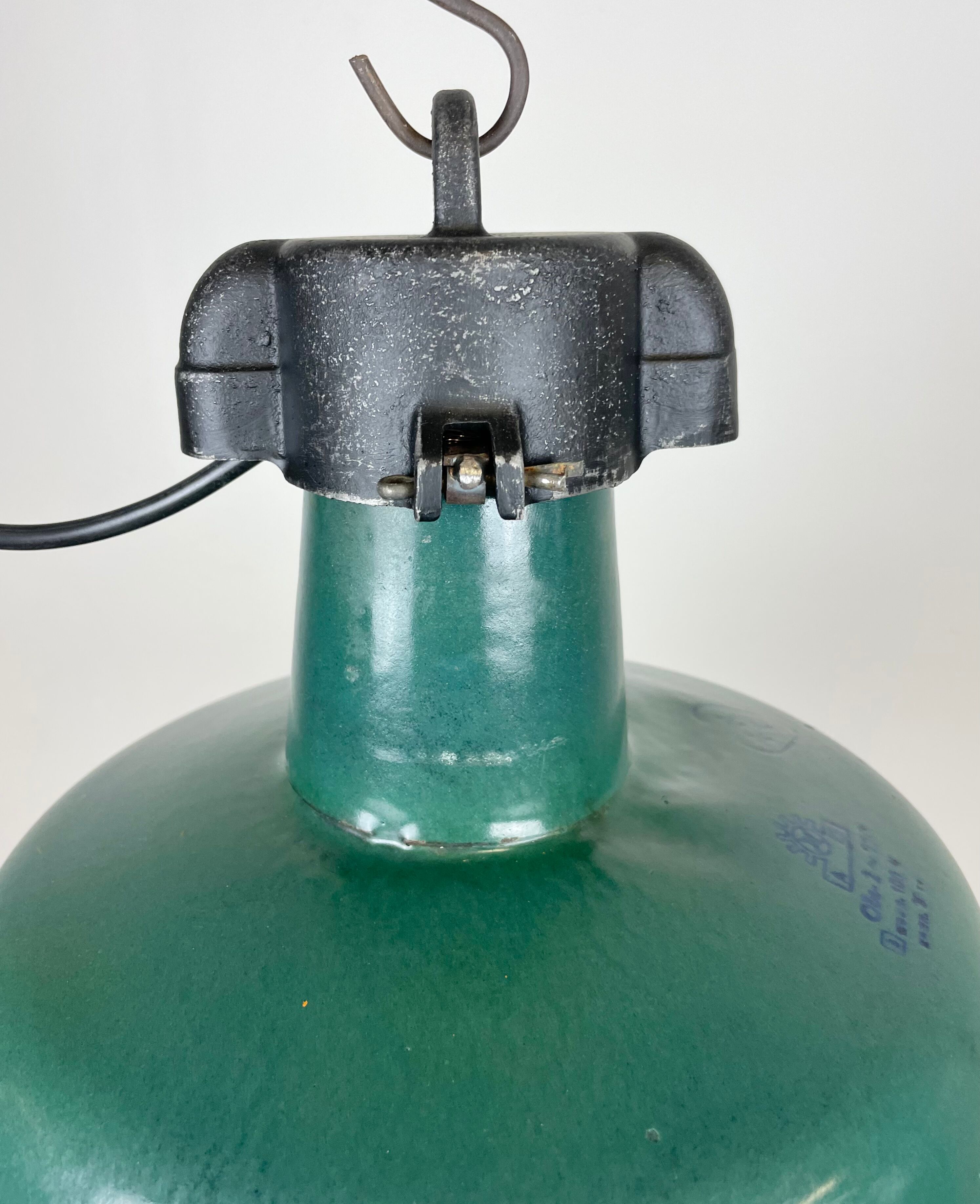 Industrial Green Enamel Factory Lamp with Cast Iron Top, 1960s