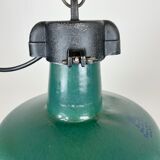 Industrial Green Enamel Factory Lamp with Cast Iron Top, 1960s