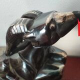 Pair of Gazelles bookends Hippolyte Moreau, signed - Spelter, marble