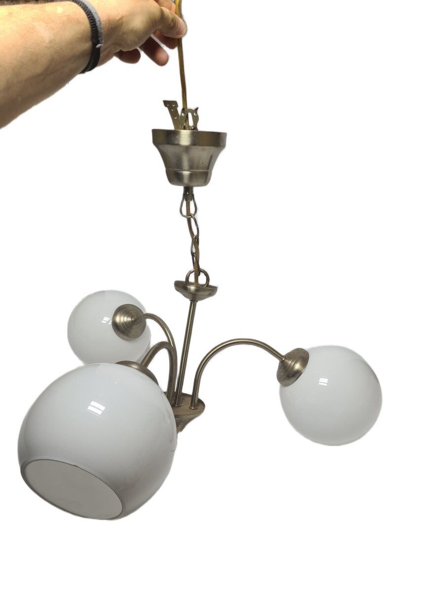 Art Deco glass and brass chandelier, Poland, 1970s