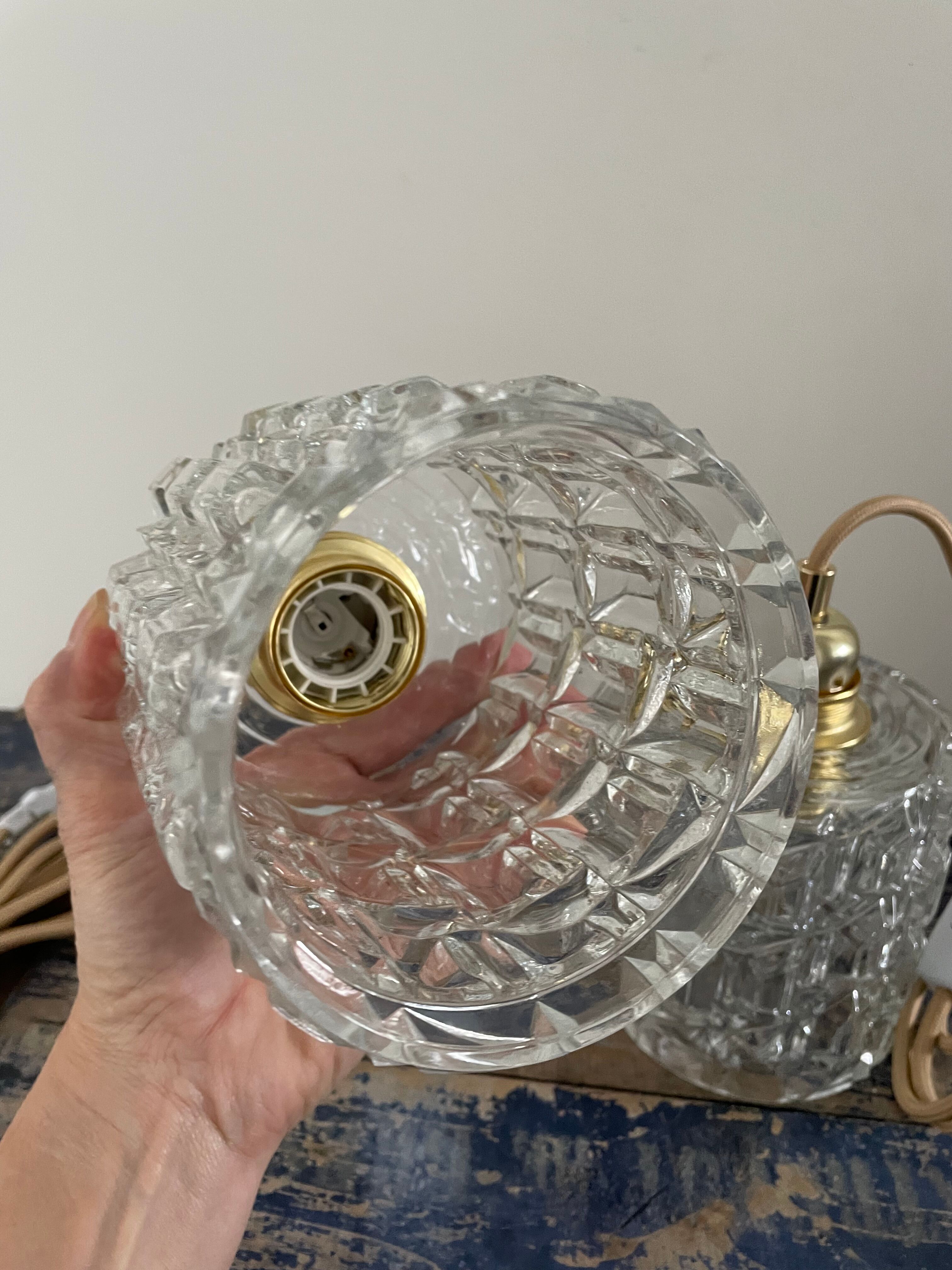 Set of two vintage electric chiseled glass walking lamps