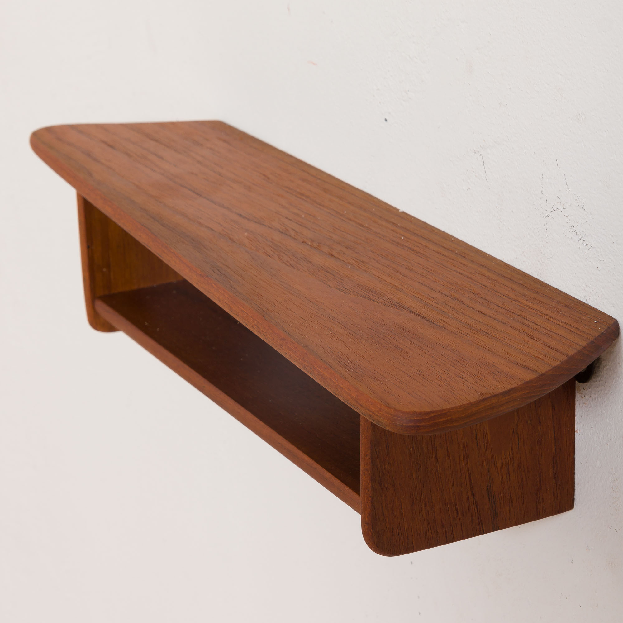 JM teak mirror with organic shape teak console, Denmark, 60s