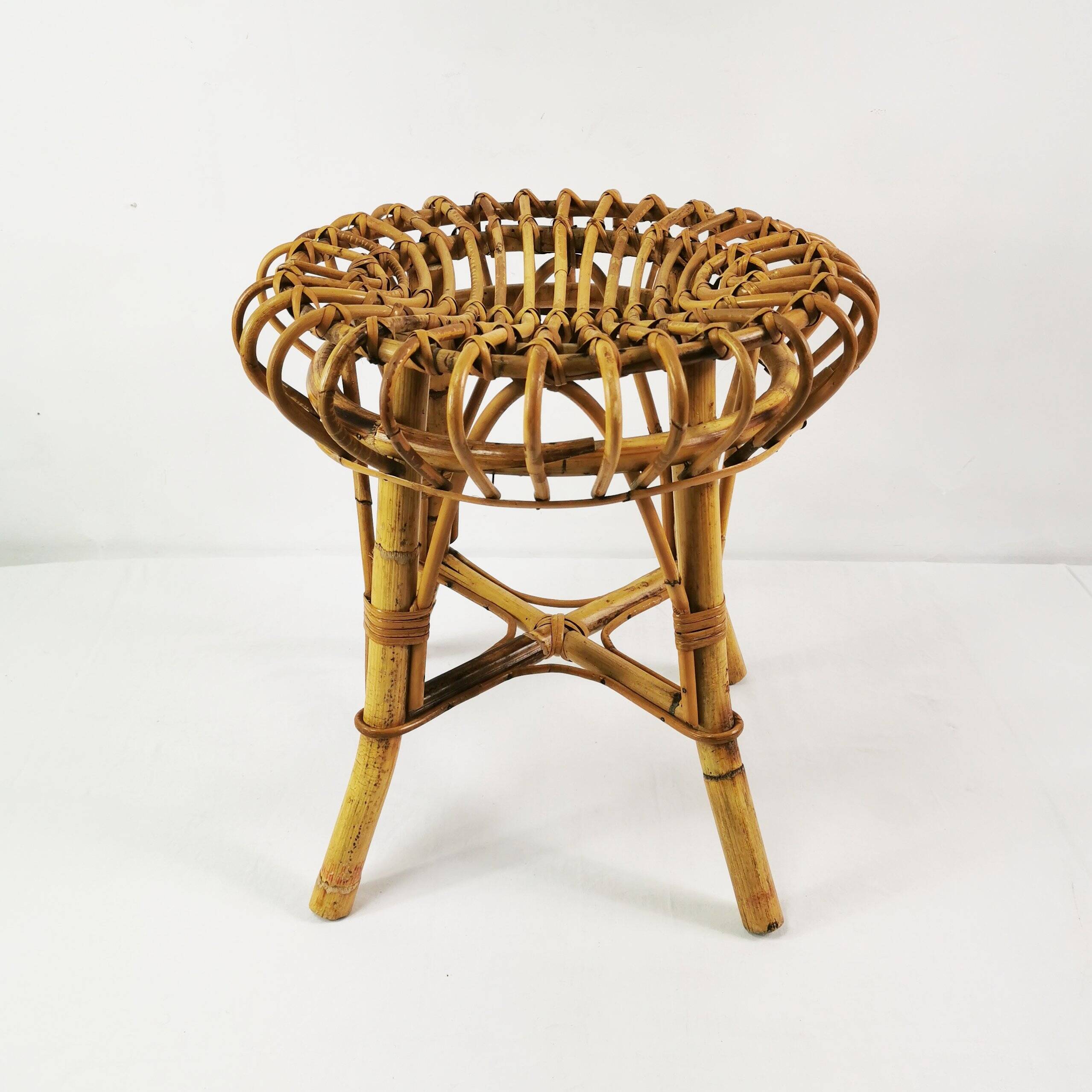 Rattan and bamboo stool, designed by Franco Albini, Italy, 1960s