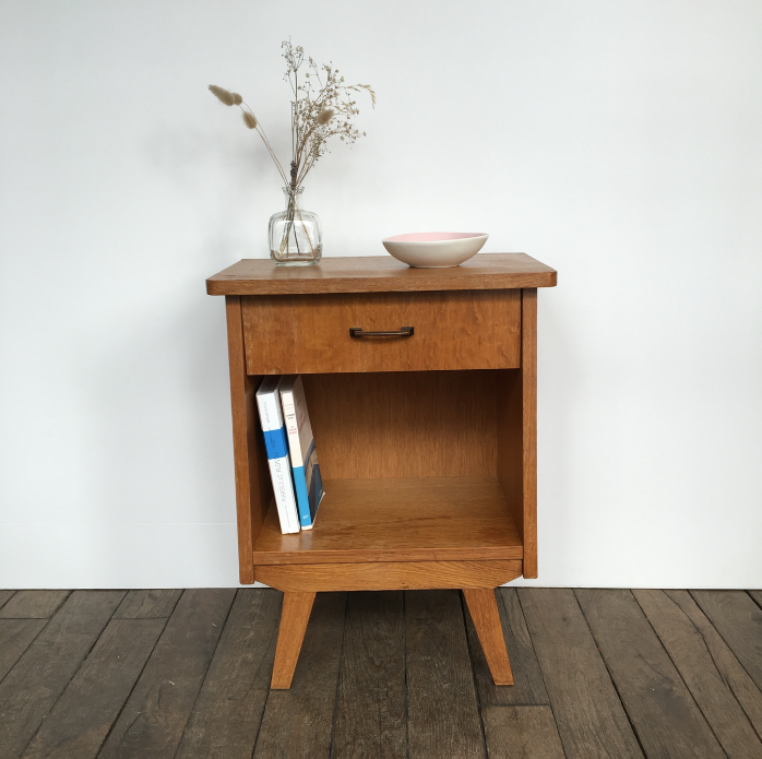 Table de chevet pieds compas en bois clair