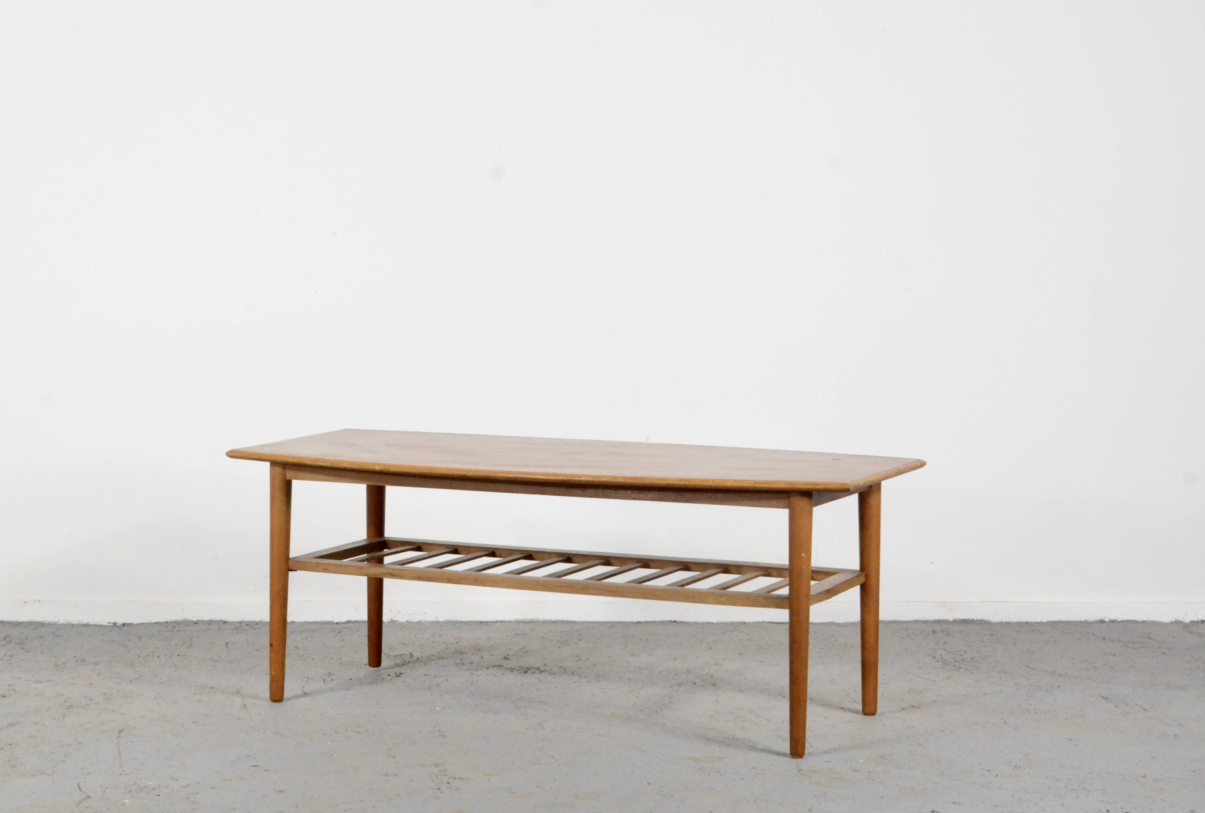 Midcentury Two Tier Teak Slatted Coffee Table.